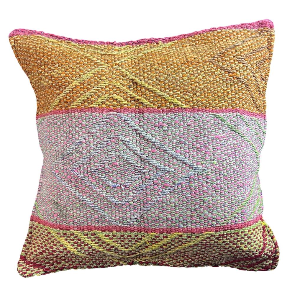 Handmade Peruvian Pillow Cover 17x17, Andean Woven Textile Cushion Case, Orange